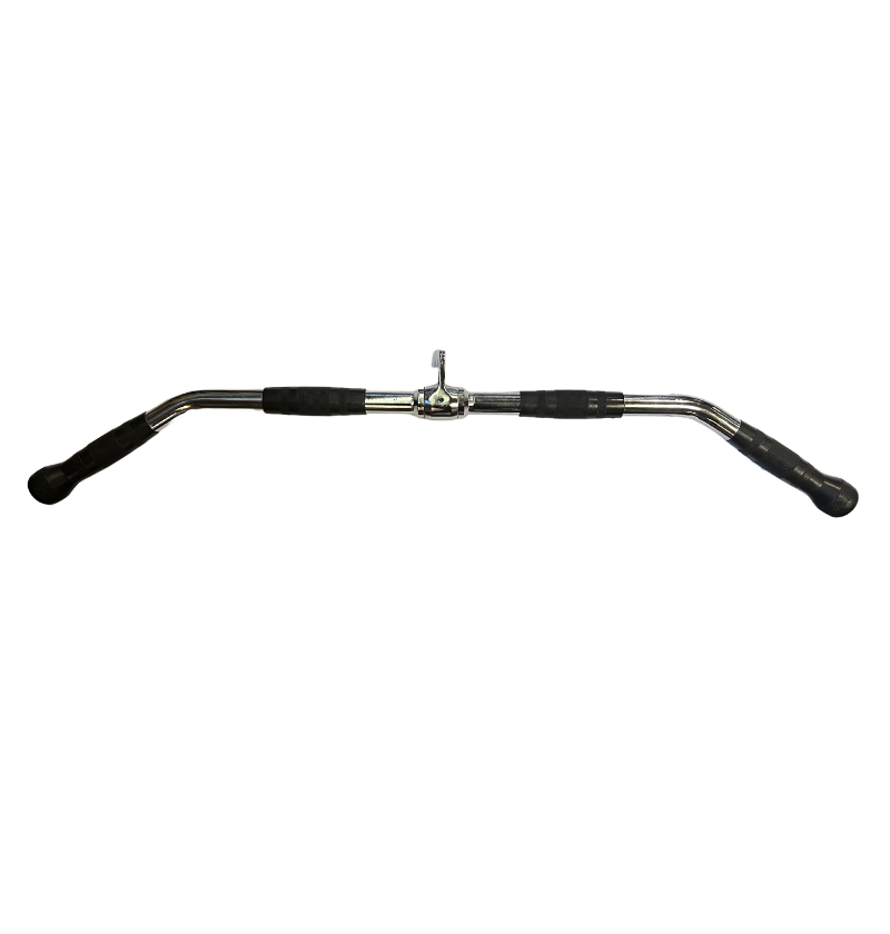 Black and white photo of a handlebar for a 36" solid straight lat bar attachment, highlighting its sleek design.