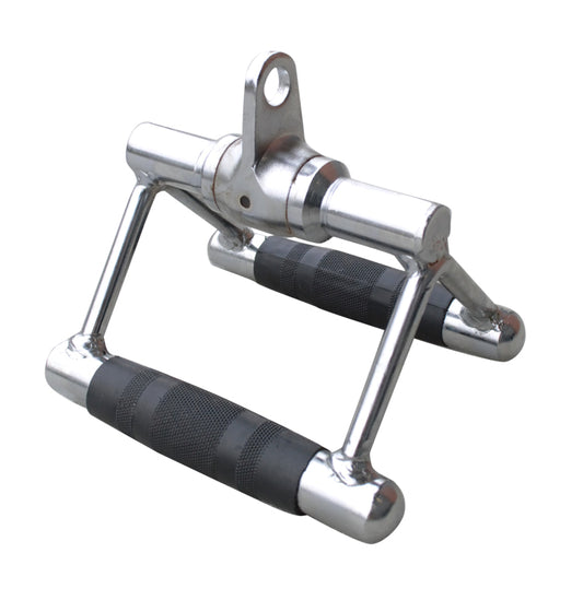 Metal handlebars with black grips, designed for the Solid Seated Row Chin Attachment.
