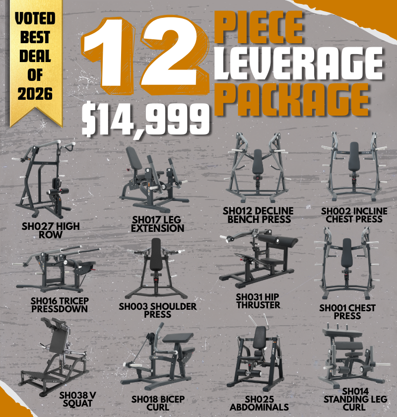 Gym equipment package with 12 pieces on a gray background, labeled as the 'Best Deal of 2026'.