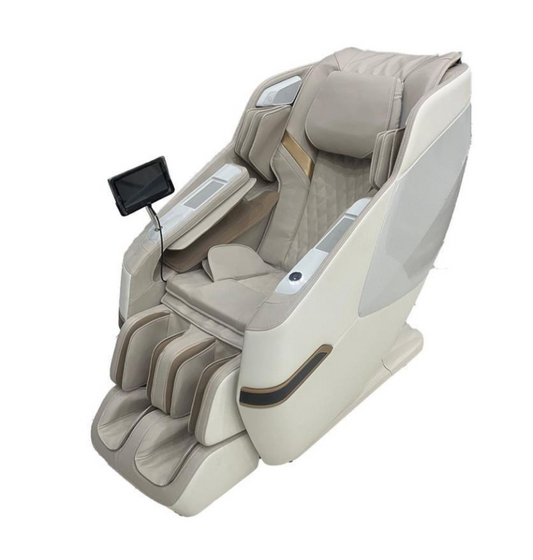 A massage chair with its remote control positioned next to it, emphasizing the chair's design.