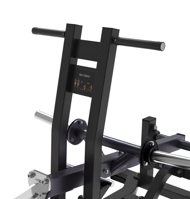 Belt Squat Black Plate Loaded Gym Equipment Displayed on a White Background 
