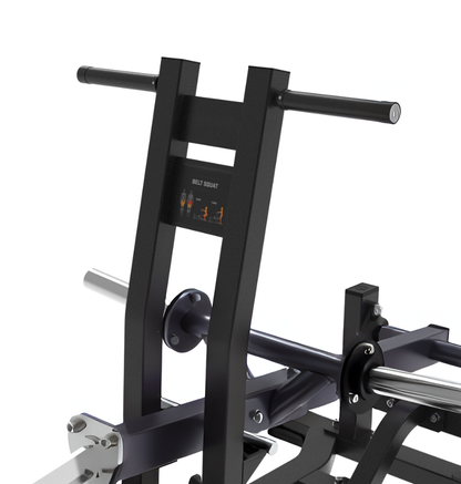 Belt Squat Black Plate Loaded Gym Equipment Displayed on a White Background 