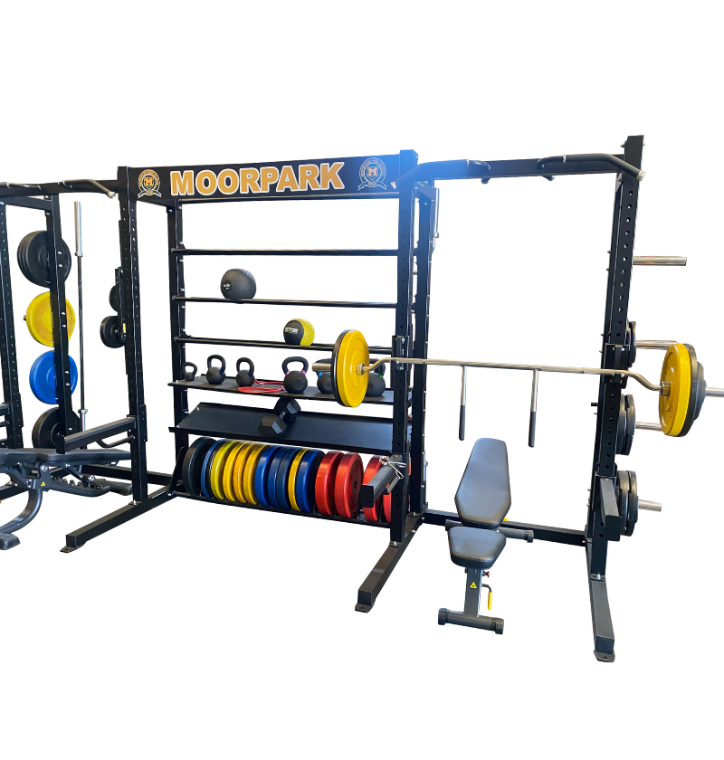 J6602 Double Sided Rack with Storage black workout rack displayed on white background 