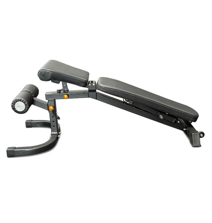 Gray adjustable weight bench on a white background