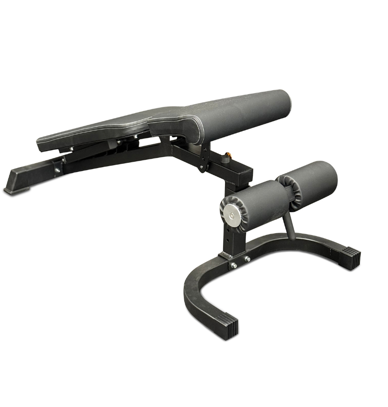 Gray adjustable weight bench on a white background