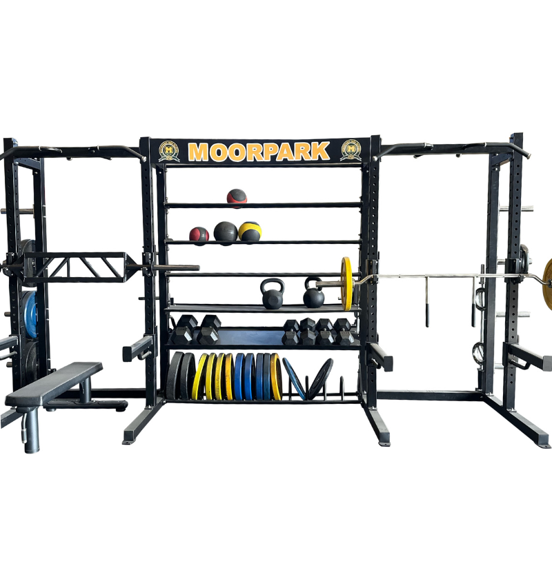 J6602 Double Sided Rack with Storage black workout rack displayed on white background 