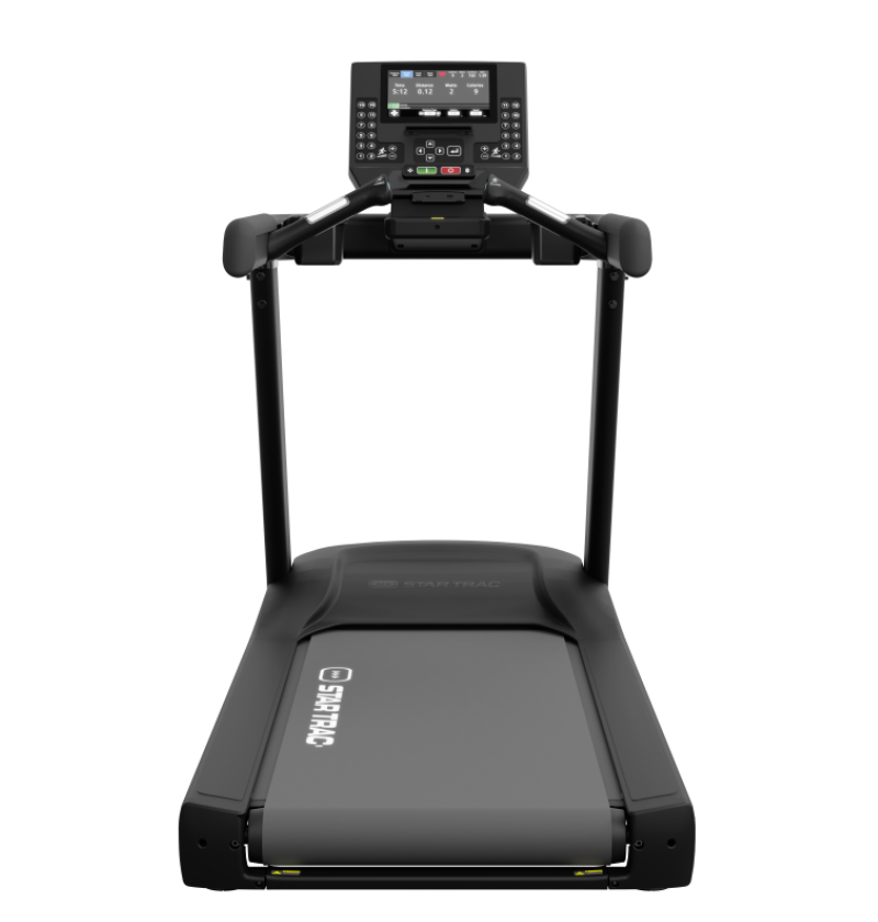 Black star trac 6 series treadmill with a digital display on a white background