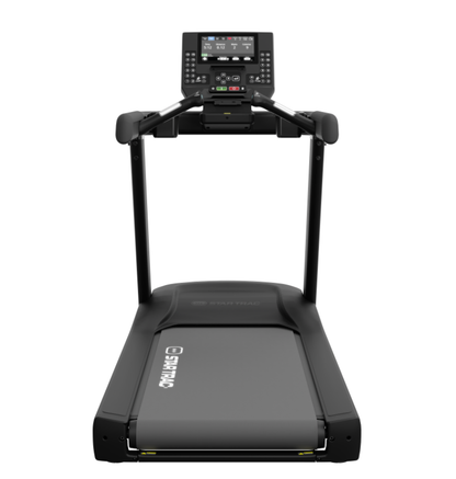 Black star trac 6 series treadmill with a digital display on a white background