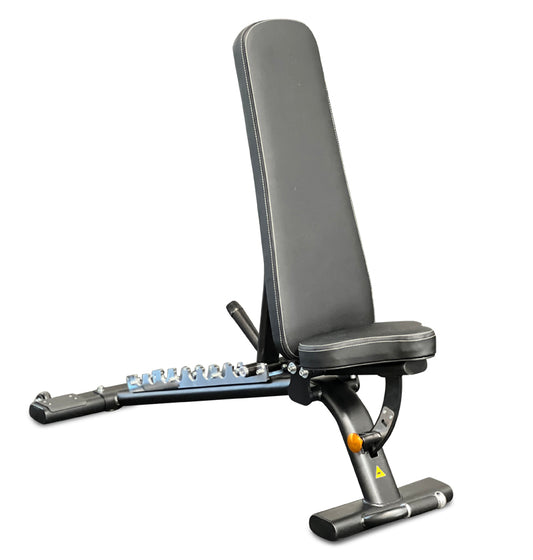 Adjustable flat incline bench PL7328 in black and gray, featuring a comfortable seat for effective exercise routines.