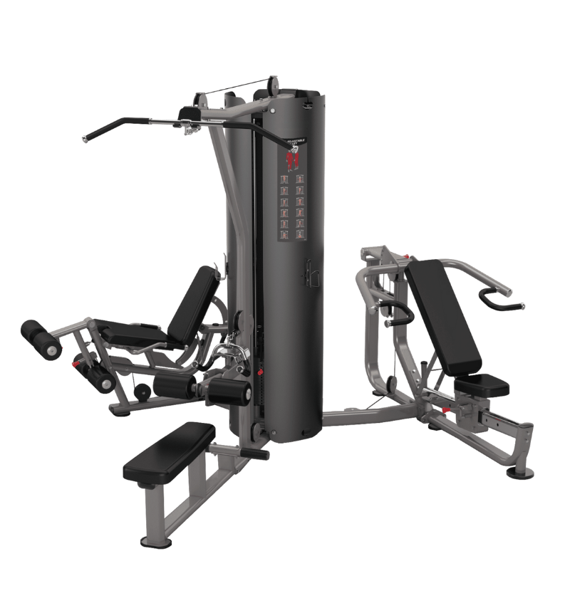 3 Station gym machine with multiple attachments on a white background