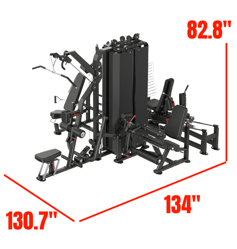 BS023 4 Stack multi station gym equipment labeled with dimensions