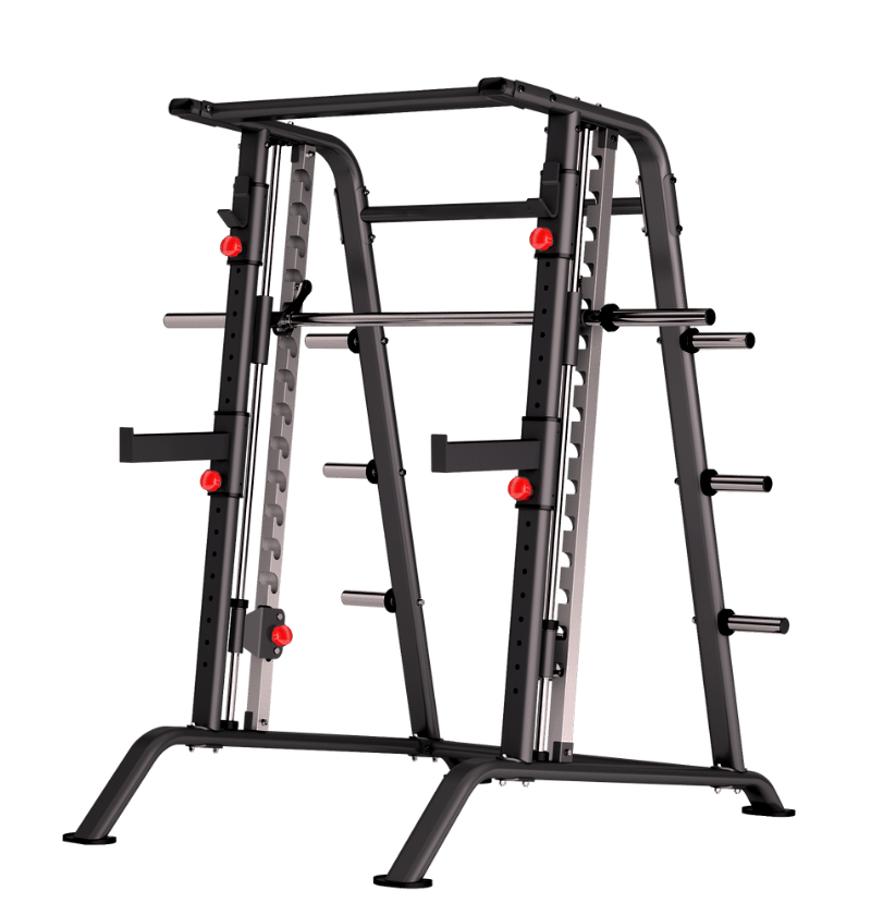 DR001 Smith Machine black plate loaded exercise machine displayed on white background