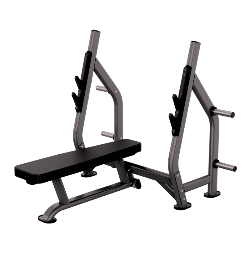 Flat olympic bench press on a white background