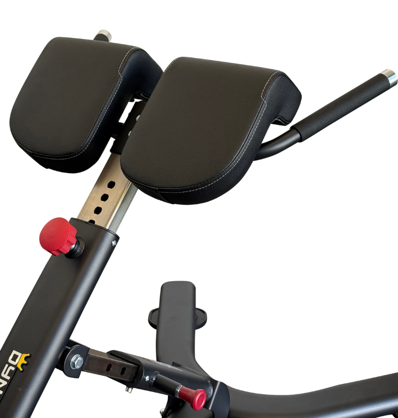 Hyper Extension black workout equipment padding and adjustment close up