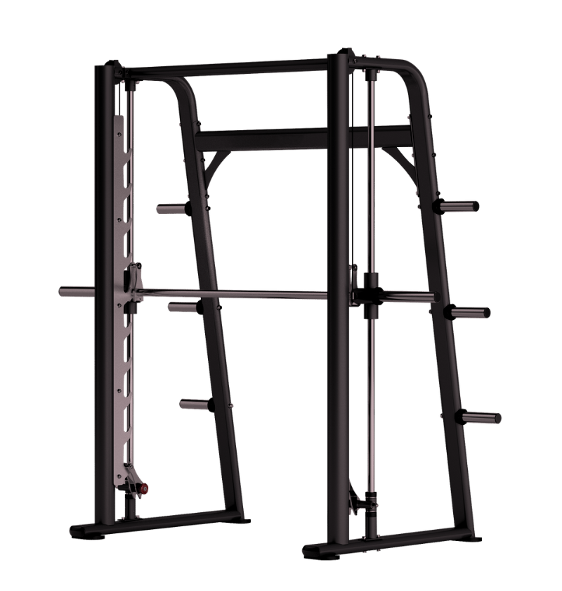 DR030 Smith Machine black plate loaded exercise machine displayed on white background