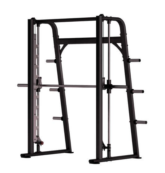 DR030 Smith Machine black plate loaded exercise machine displayed on white background