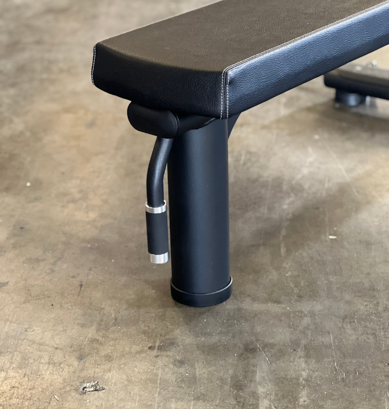 close-up of black flat bench handle