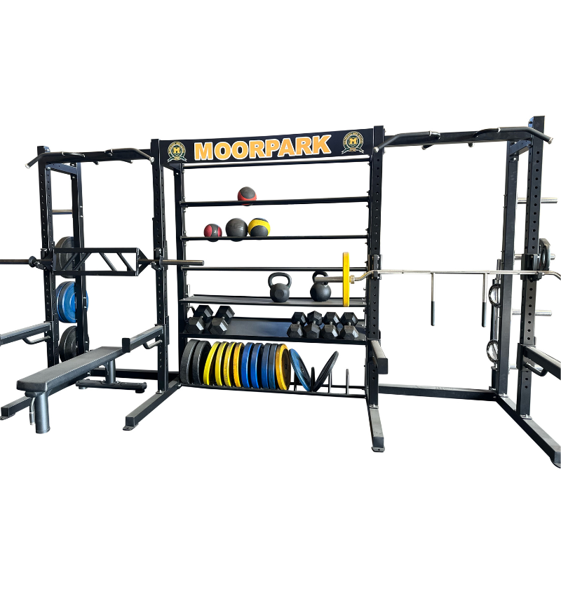 J6602 Double Sided Rack with Storage black workout rack displayed on white background 