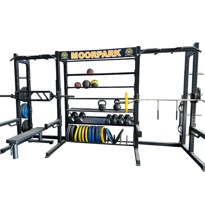 J6602 Double Sided Rack with Storage black workout rack displayed on white background 