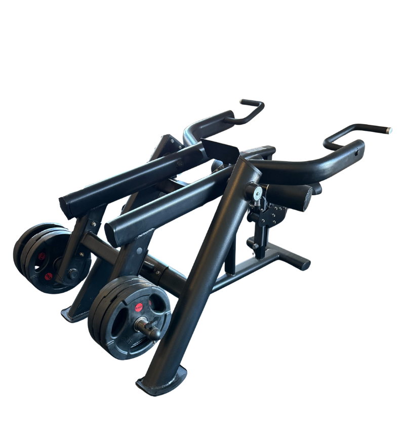 Black plate loaded seated dip machine - tricep pressdown machine on a white background