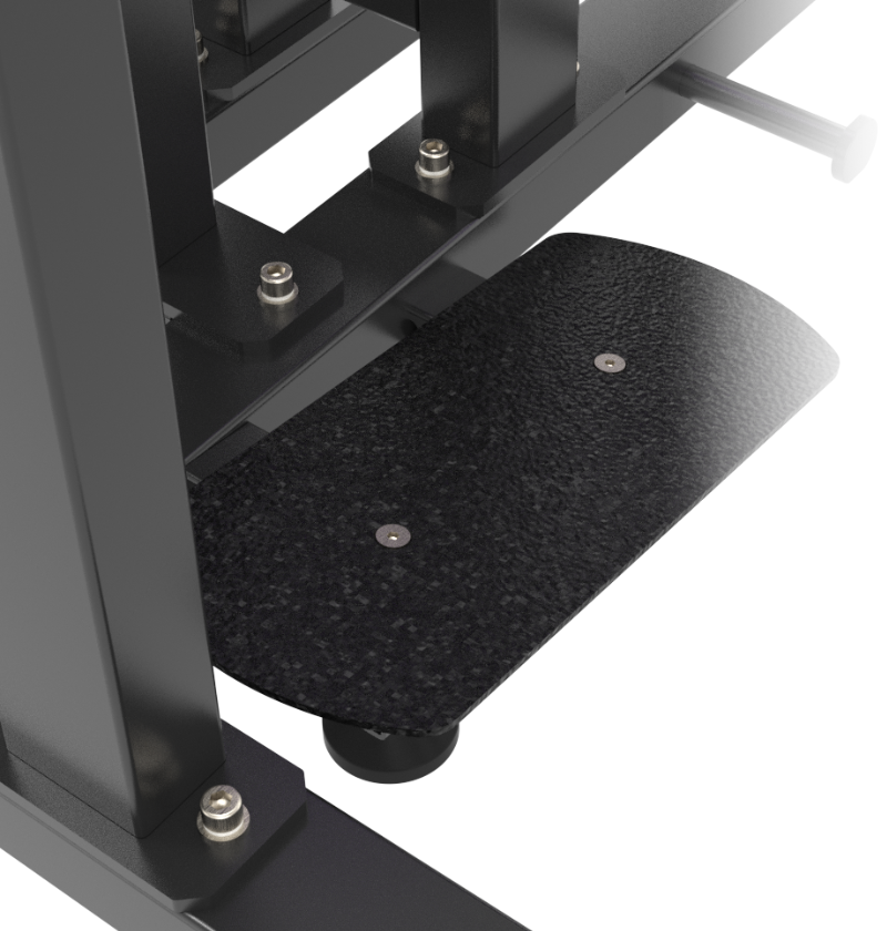 Black foot plate on a standing hip thrust machine on a white background