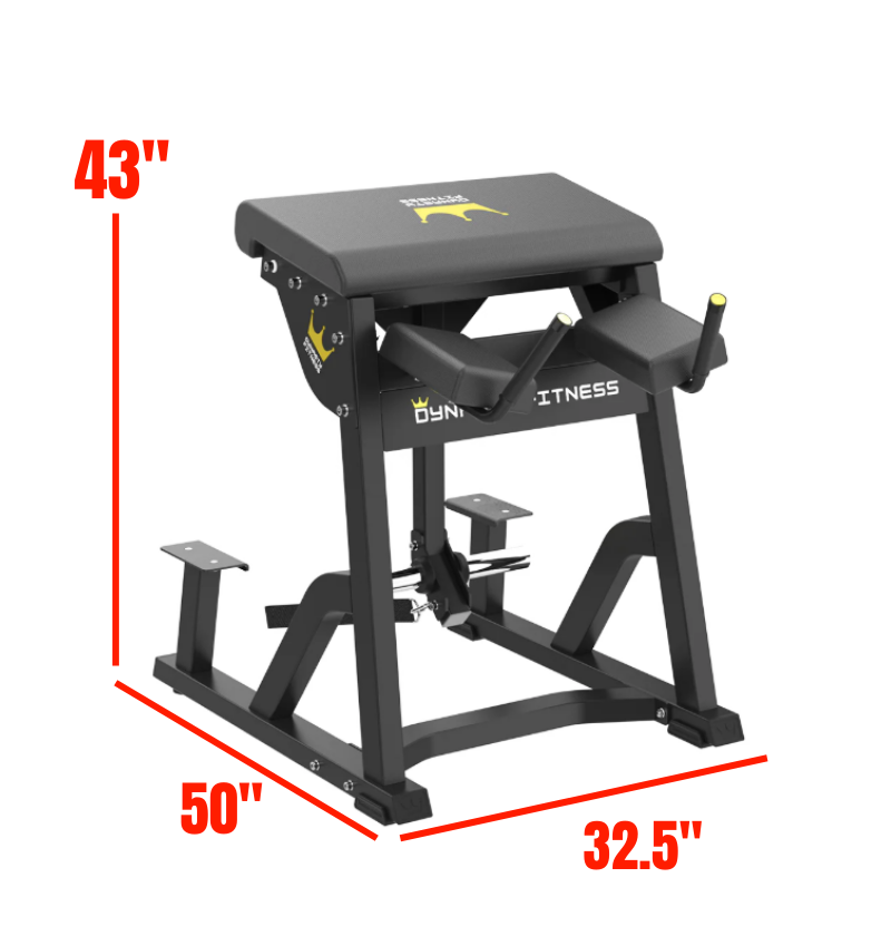Reverse Hyper Black Plate Loaded Gym Equipment Labeled with Dimensions 