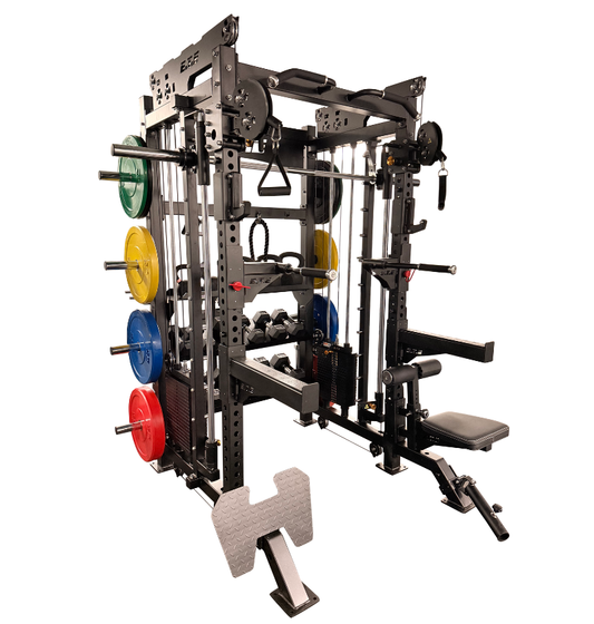 Black All-in-1 Half Rack with Smith Functional on a white background.