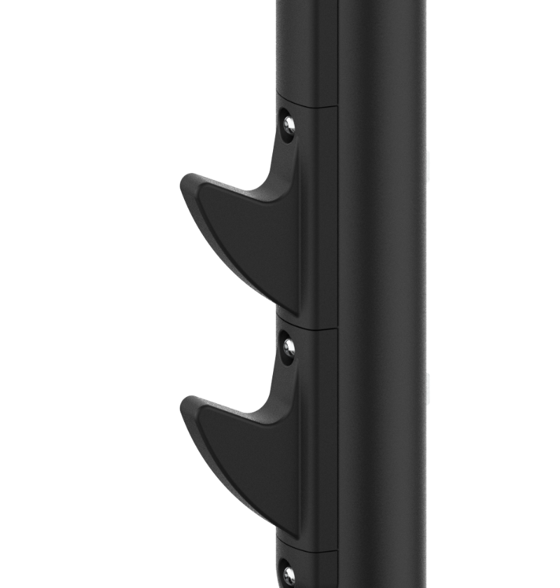 Close-up of the black metal bar rests on a white background