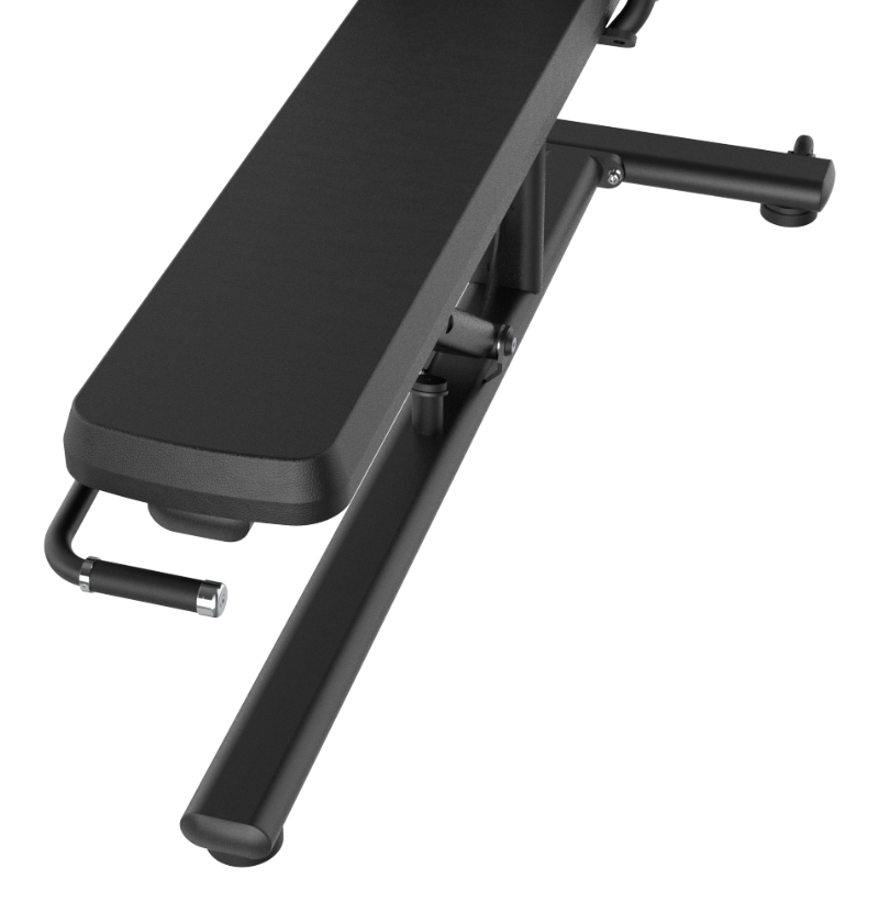 Black adjustable decline bench on a white background