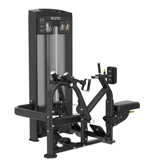 Black Iso-Lateral Seated Row Exercise Machine on White Background 
