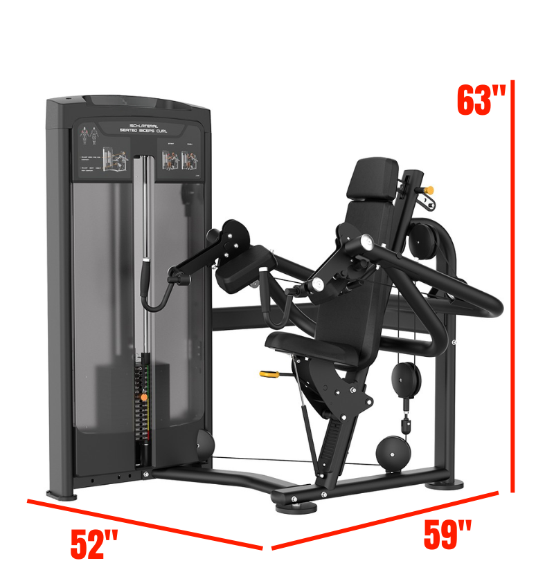 Iso Lateral Bicep Curl with labeled dimensions 
