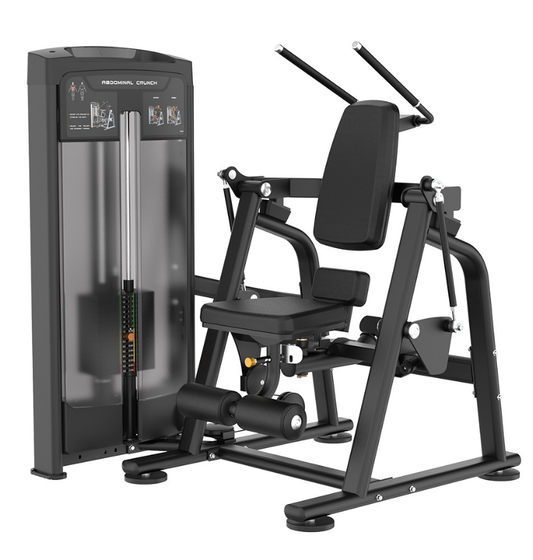 Abdominal Crunch Machine displayed on white background, black gym workout equipment 