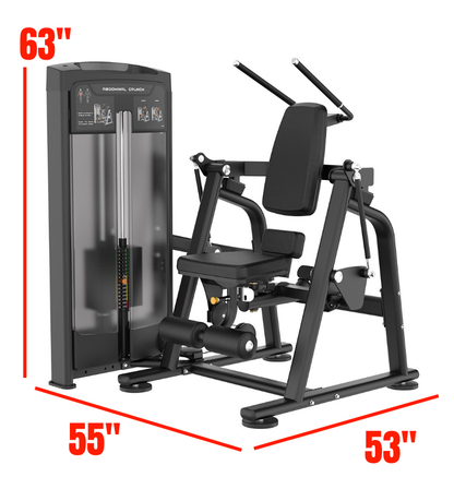 Abdominal crunch labeled with dimensions, gym equipment 