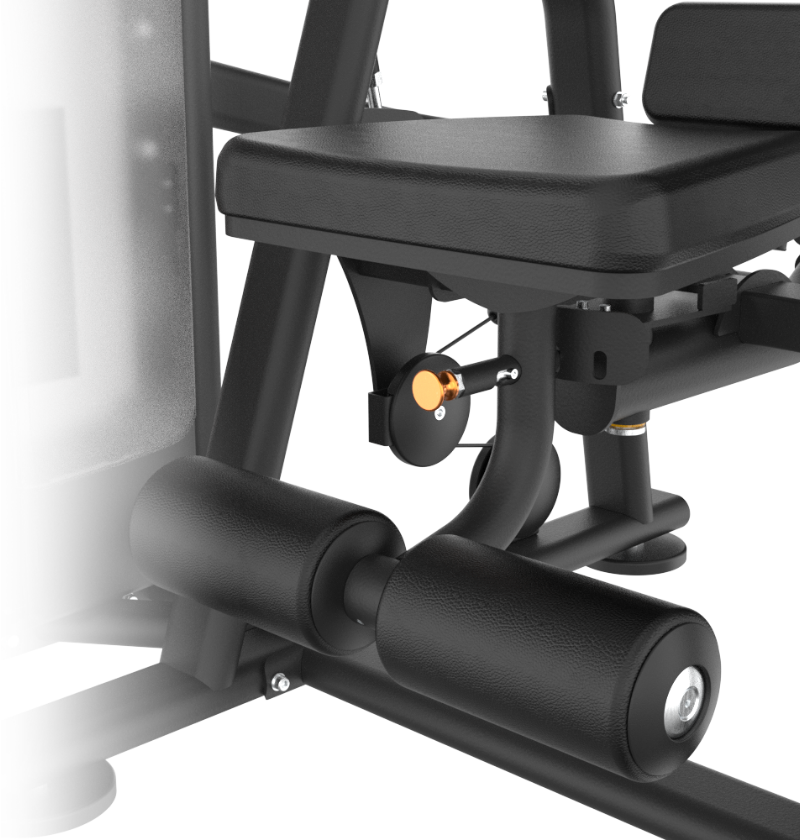 Abdominal Crunch workout machine padded rollers close-up, gym equipment 