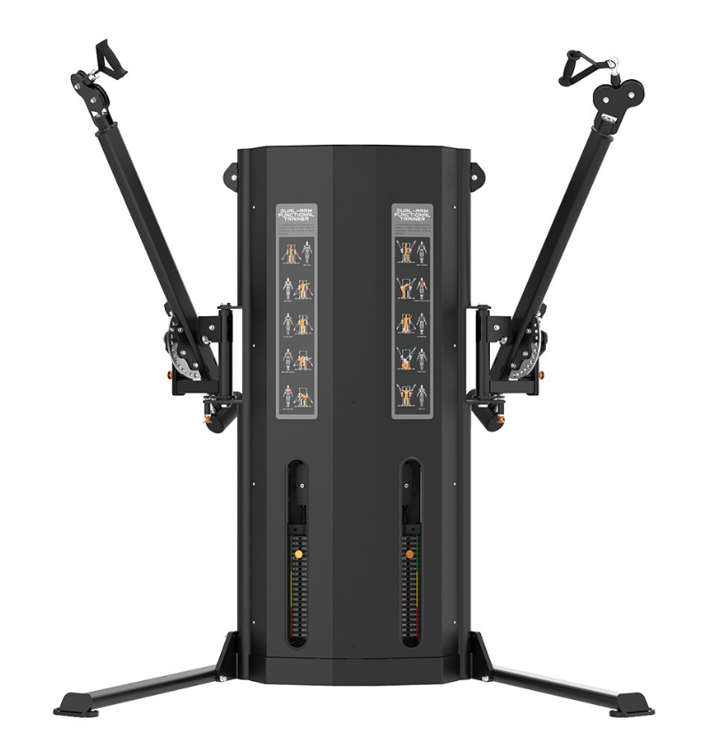 Black Dual Arm Functional Trainer Exercise Machine on White Background 