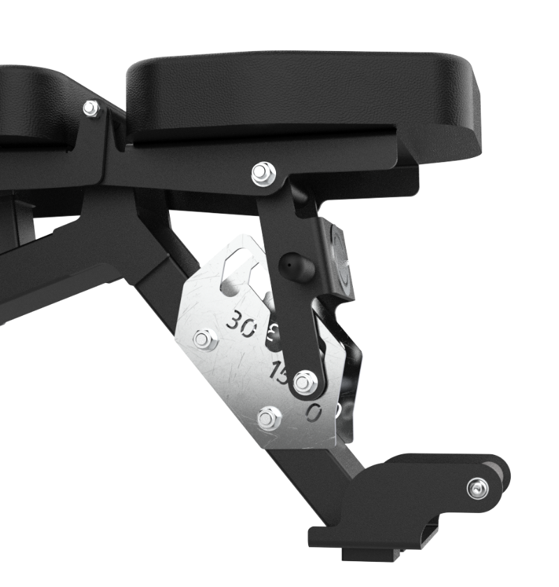 3-position seat adjustment, head rest, adjustable bench close up, gym equipment 