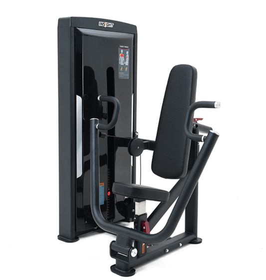 Chest Press Black Selectorized Gym Equipment Displayed on a White Background 