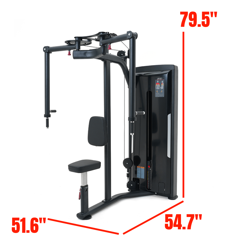 Pec Fly Rear Delt Black Selectorized Gym Equipment Labeled with Dimensions 