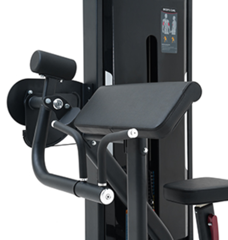 Bicep Curl Black Selectorized Gym Equipment Close Up