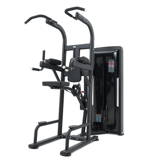 Assisted Chin Dip Black Selectorized Gym Equipment Displayed on a White Background 
