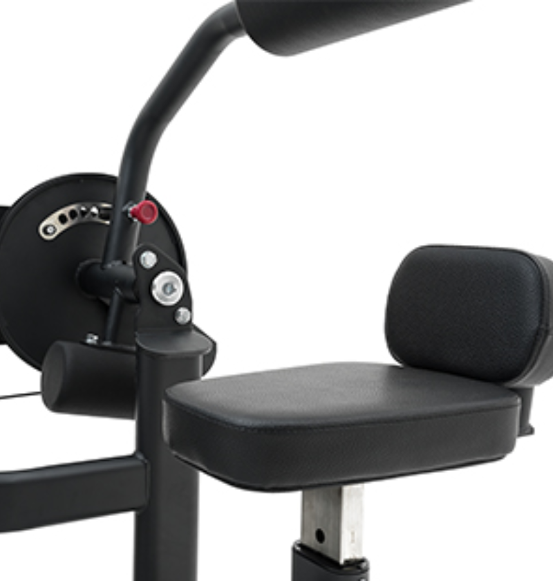 Abdominal Back Extension Black Selectorized Gym Equipment Close Up with Padded Seat 