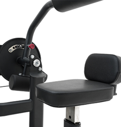 Abdominal Back Extension Black Selectorized Gym Equipment Close Up with Padded Seat 