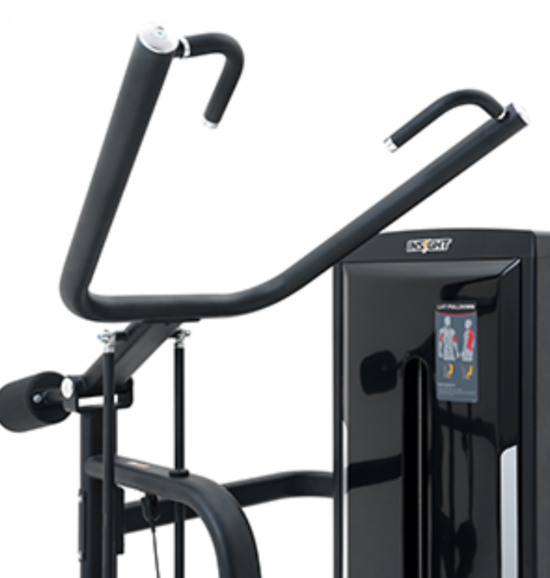 Lat Pulldown Black Selectorized Gym Equipment Close Up Handled 