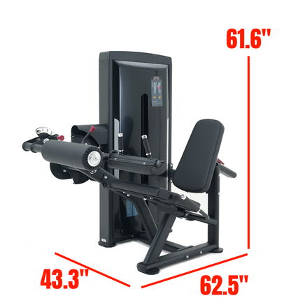 Leg Curl Black Selectorized Gym Equipment Labeled with Dimensions