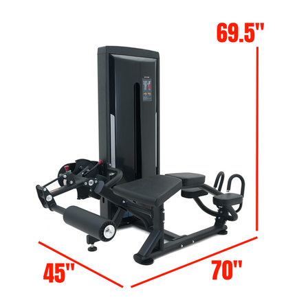 Prone Leg Curl Black Selectorized Gym Equipment Labeled with Dimensions 