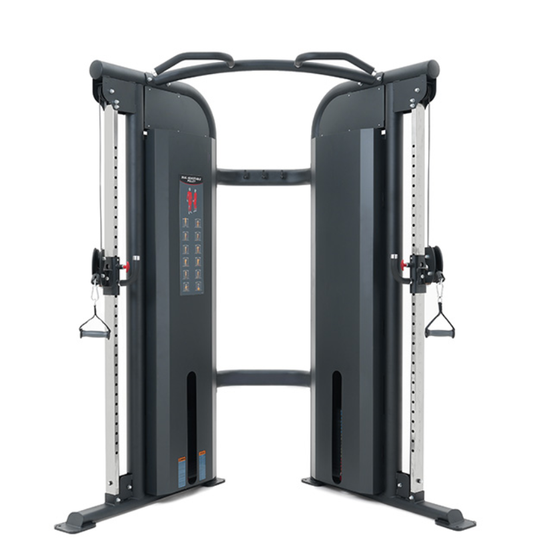 Dual Adjustable Pulley Black Selectorized Gym equipment Displayed on a White Background 