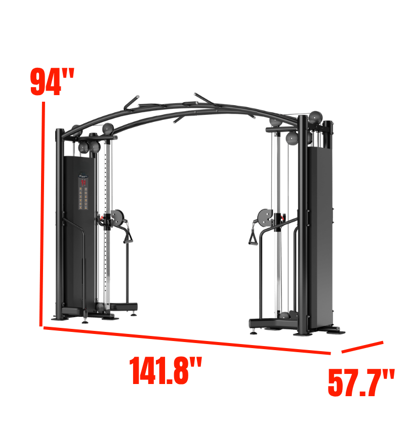 Crossover Cables Black Selectorized Gym Equipment Labeled with Dimensions