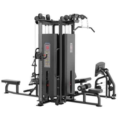 4 Stack Multi Station Black Gym Equipment Displayed on a White Background 