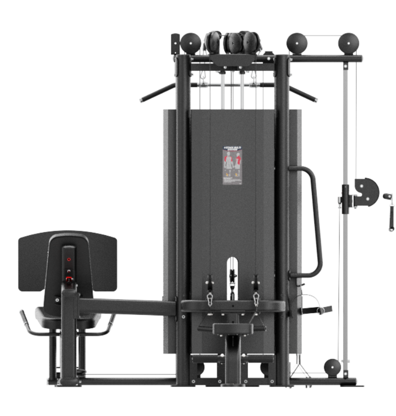 4 Stack Multi Station Black Gym Equipment Displayed on a White Background 