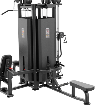 4 Stack Multi Station Black Gym Equipment Displayed on a White Background 